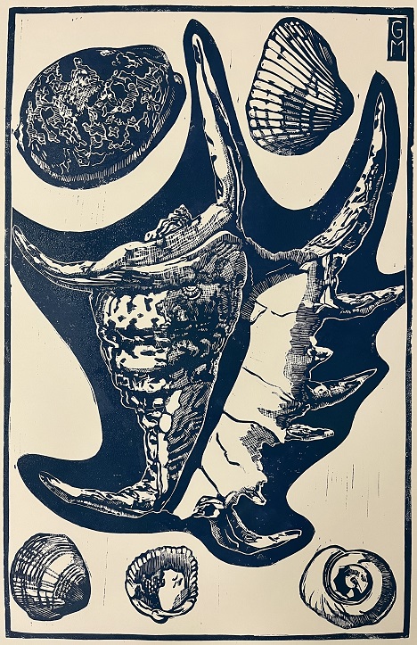 Linocut Seashells Poster